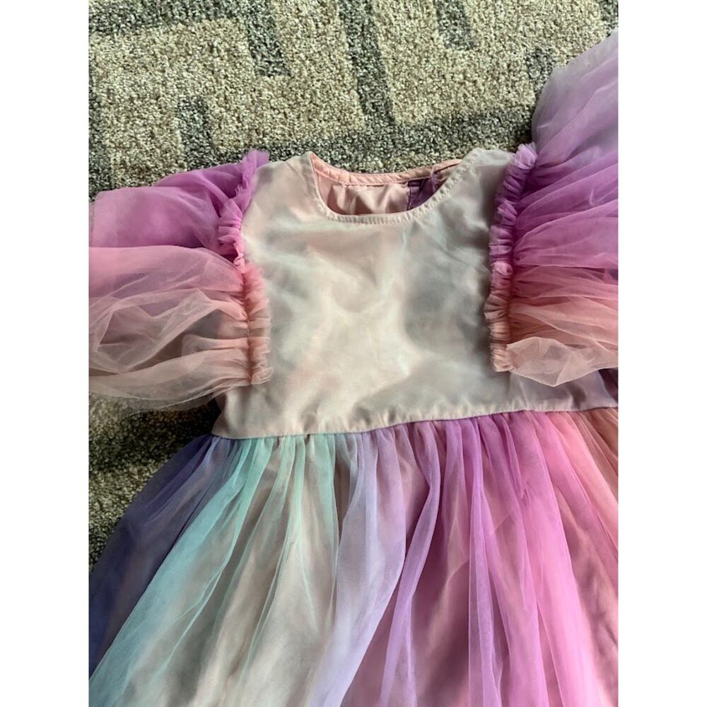 Lola + The Boys Pastel Rainbow Tulle Party Dress Girls Size 10 Flutter Sleeve